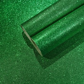 CHIHUT Sparkly Glitter Wallpaper Stick and Peel for Walls Decorative Self Adhesive Shiny Glitter Green Contact Paper for Cabinets Removable Glitter Fabric Wallpaper for Bedroom Dresser 15.7''x100''