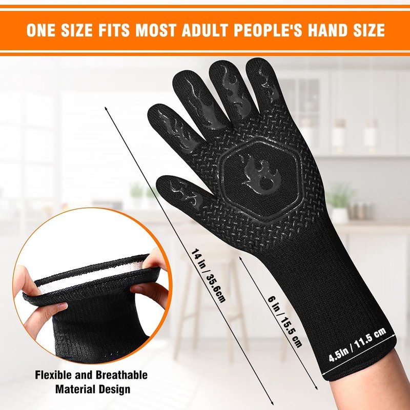 HAMITOR BBQ Grill Gloves Heat Resistant: 1472℉ High Temp Resistance