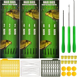 Carp Fishing Hair Rigs 18pcs High Carbon Steel Barbed Carp Hook Swivel Boilies Fishing Rigs, Boilies Bait Stopper Floating Ball Bead Fake Corn Needle Tool Kit Carp Fishing Tackle Accessories