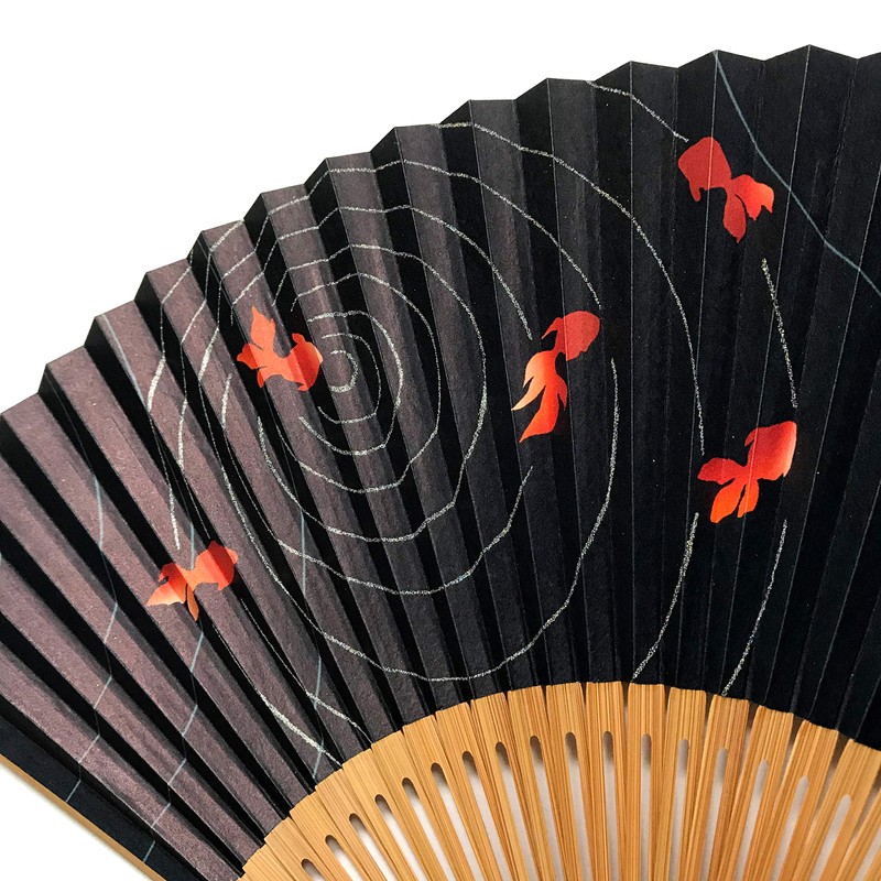 Hanakanzashi Women's Goldfish Paper Fan, Large, 8.5 inches (21.5 cm),
