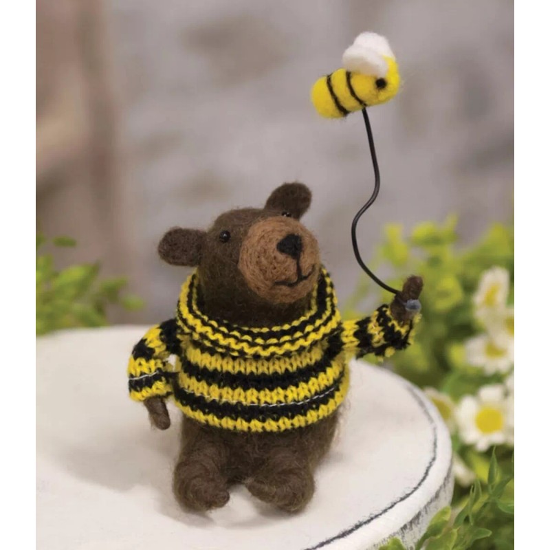 THE JOY TREE Bee Bear Ornament - Wool Bear with