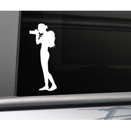 Photographer Female Vinyl Decal Car Truck Bumper Window Sticker, 6" x 2.5", White