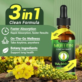 vivcmin Mullein Drops for Lungs, 3-in-1 Mullein Leaf Extract for Lungs Health, Herbal Respiratory Lung Health Support Supplement, Support Immune & Digestive Wellness, Sugar & Alcohol-Free - 4 FL OZ