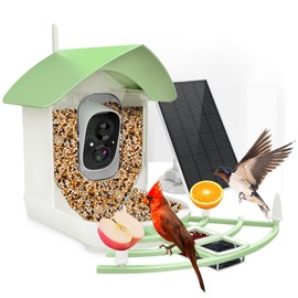 Fazoxo Bird Feeder with Camera, Smart AI Bird Breed Recognition, Birds Motion Detection with Real-Time Notice, Auto Capture Bird Watching WiFi Camera, Solar-Powered Outdoor Charging Bird House,Green