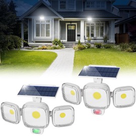 CINOTON Solar Motion Sensor Outdoor Lights, 3 Modes LED Security Flood Light with Remote Control, IP65 Waterproof Solar Powered Outside Wall Lighting for Garden Porch Garage Yard Driveway White 2 Pack