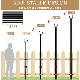 Sprimden 10ft String Light Poles for Outdoors, Outside Light Poles for Deck, Fence, Backyard, Patio, Outdoor Lighting, Matte Black, 1 Pack