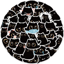 Cute Black Cat Stickers, Funny Cartoon Cat Meme Stickers Pack, 40PCS Funimost Vinyl Waterproof Animal Stickers for Water Bottle Laptop (Cat)