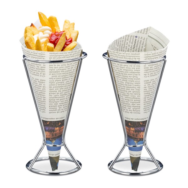Relaxdays Chip Holder Set of 2 Stainless Steel for Cones