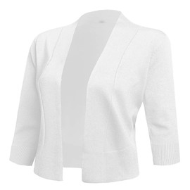 AAMILIFE Women's 3/4 Sleeve Cropped Cardigans Sweaters Jackets Open Front Short Shrugs for Dresses (XX-Large, 2-White)