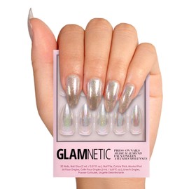Glamnetic Press On Nails - Stardust | Medium Pointed Almond, Holographic Fake Nails, Reusable | 15 Sizes - 30 Nail Kit with Glue
