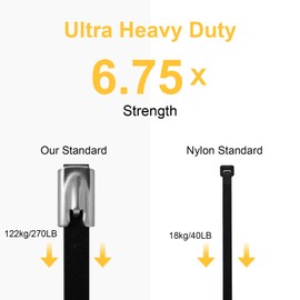 OFFO Black Zip Ties Made of Metal 4.6 * 400mm Premium Heavy Duty Stainless Steel Wire Multifunctional Locking Exhaust Wrap Flexible Durable 60PCS