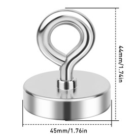 FINDMAG 1.76’’ Fishing Magnets, 200 LBS Pulling Force Neodymium Rare Earth Magnet with Lifting Eye-Bolt, Super Strong Round Magnet for Retrieving Items in Lake, Beach, Lawn and New House
