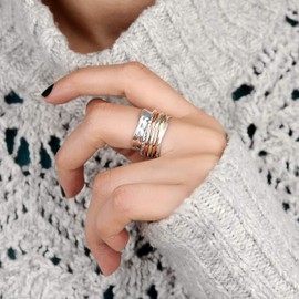 Boho-Magic Spinner Ring for Women 925 Sterling Silver with Copper Brass and Silver Fidget Rings (11)