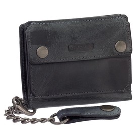 Leather Biker Wallet with Chain Biker Purse 10 cm Various Colours Black, Brown, Beige 34016, black, Classic