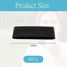 Pack of 8 Women's Hair Bands, Non-Slip Pure Colour Women, Black Stretch Sports Headband, Soft and Sweat-Absorbing Hair Band, for Men and Women, Yoga, Fitness, Running, Exercise Gym.