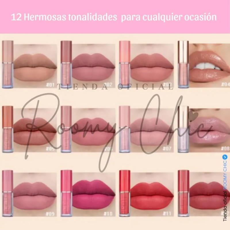 Set De Labiales Líquidos Mate con 12 tonos de Larga