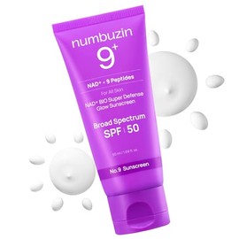 numbuzin No.9 Sunscreen | Super Defense Glow Sunscreen | Broad Spectrum SPF 50 | For All Skin Types & Skin Tones | Glowing, Dewy Finish, Water-Resistant | No White Cast, Korean Skincare | 1.69 fl. oz