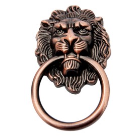 5Pcs Dresser Drawer Cabinet Pull Lion Head Rings Handle Classical Antique Style Zinc Alloy Furniture Pull (Large Red Bronze)