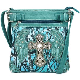 Zelris Camouflage Shine Glow Cross Angel Wings Conceal Carry Crossbody Messenger (Teal)