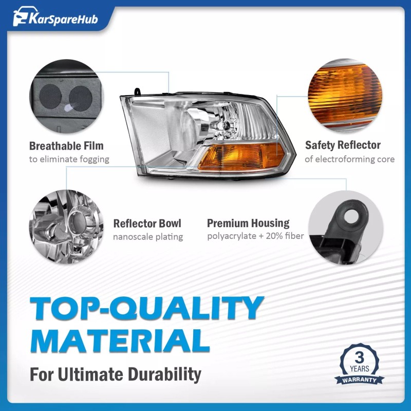 karsparehub For 2009-2012 Dodge Ram 1500 2500 3500 Chrome Headlights