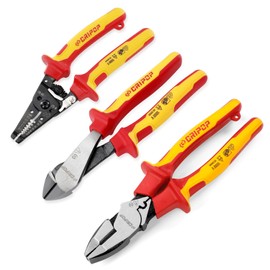 CRIPOP 3 PCS Insulated Pliers Set, 1000V Insulated Electrical Tools Kit with Wire Stripper, Linesmen & Diagonal Cutters, VDE Certified