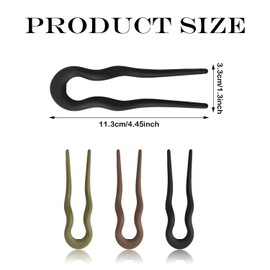 3 Pieces French Hair Pins, Wavy French Acrylic Pins for Women, U-Shaped Hairpins for Hairstyles, French Twisted Hair Pin (Black, Coffee, Military Green)