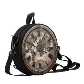 Sannovo Round Crossbody Wallet for Women Lady, Lightweight Clock Print Circle Handbag Small Tote Bag Portable Shoulder Purse Clutch (World Map)