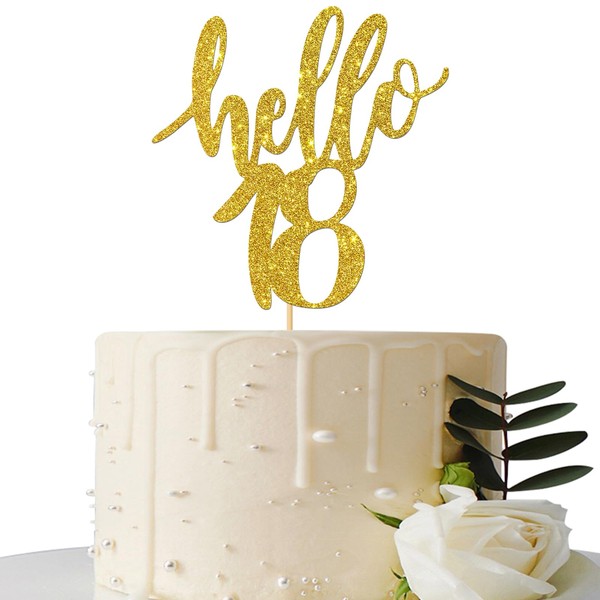 Decoración para tarta de 18 cumpleaños, 18 años y 18 años (oro, Hello 18)