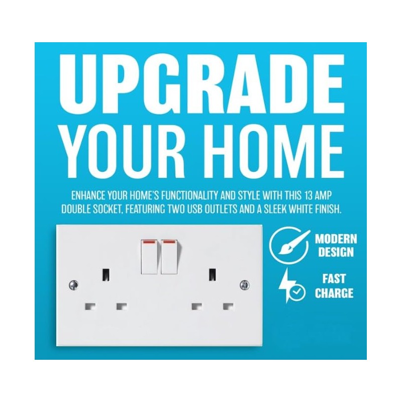 U-Trade 2-Gang White Double Switch Socket 13AMP 240V – Power