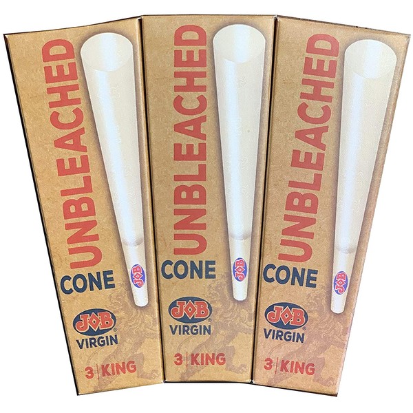 Job Virgin Unbleached Cones Ultra Thin Cones! - King Size! 3 Packs! Total 3 Cones!