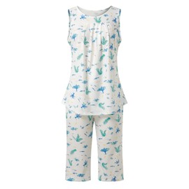 Celucke Women Summer Sleepwear Set, Soft Sleeveless Tank Top Comfortable Capri Pants Pajama Outfit Breathable Nightwear, Satin Pyjamas For Women, Pj Shorts Set, Ladies Comfort Lounge Wear