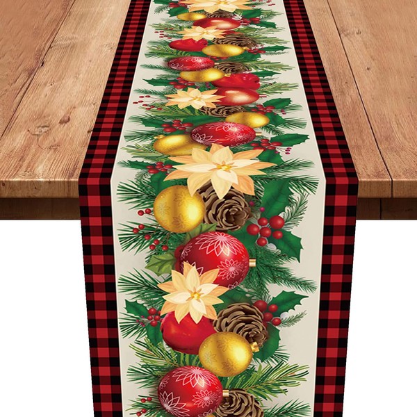 Christmas Table Runners,Black Red Buffalo Plaid Table Runner Xmas Table