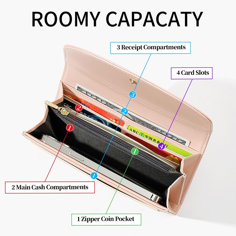 LEEXTON Women's Purse Large Long Format Smooth Synthetic Leather Purse