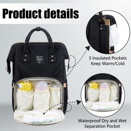Auqubu Diaper Bag Backpack Multifunction Large Bags with Changing Pad & Stroller Straps Pacifier Case Unisex(Black)