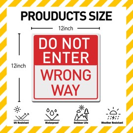 BTHUKO 12 x 12 inch “Do Not Enter - Wrong Way” Metal Sign, Business Retail Store Home Large Gate Driveway Decor