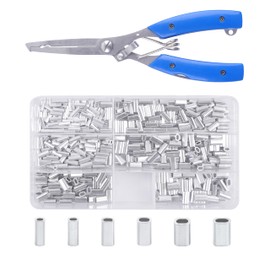 Fishing Crimping Pliers + 500pcs Fishing Crimp Sleeves Kit, Multifunctional Fishing Pliers Tool with Aluminum Single Barrel Crimping Loop Sleeve Crimping Kit