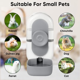 Lemtrflo 28oz Hanging Automatic Water Dispenser，Rabbit Water Bottle,Bunny Guinea Pig Ferret Water Bowl for Cage,Suitable for Small Animal Puppies(Cage Grid Spacing Over 1.2'')(Gray)