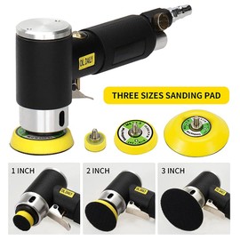SI FANG 48Pcs 1'' 2'' 3'' Mini Random Orbital Air Sander Kit, High Speed Pneumatic Mini Sanders Polisher for Auto Body Work, Includes 1/2/3in Polishing Sponge & Wool Pads, Sandpapers (Black)