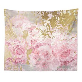 The Oliver Gal Artist Co. Floral and Botanical Decorative Tapestry Wall Art 'Pink and Gold Camellias' Home Décor, 80" x 68"