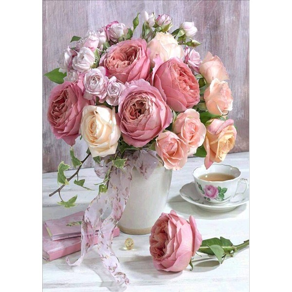 Cross Stitch Kits 11 Count Stamped, Meecaa Flower Rose Coffee