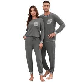 Frcdaunrs Couple Pjs Matching Sets Warm Sleepwear for His and Hers Pajama Set for Women 2 Piece Cozy Loungewear with Pockets