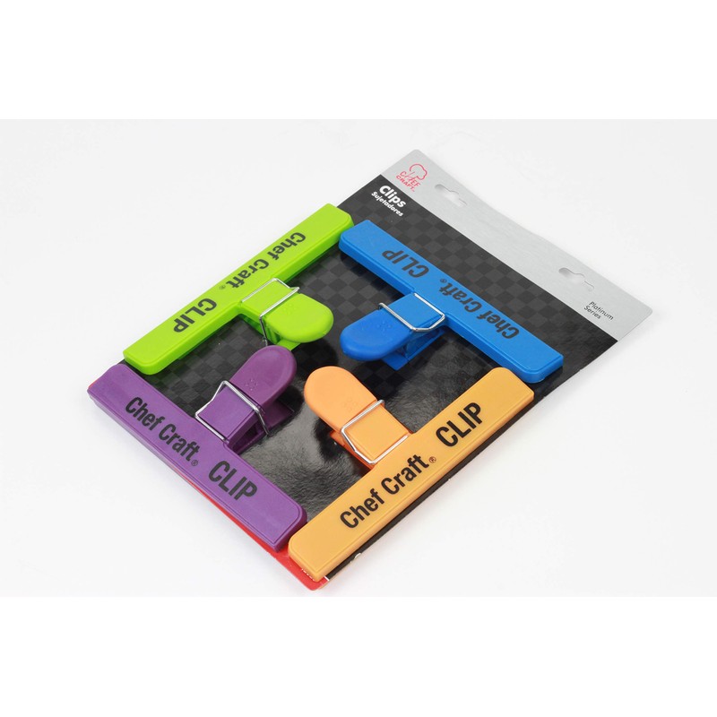 Chef Craft Vibrant Plastic 4 Piece Large Bag Clip Set,