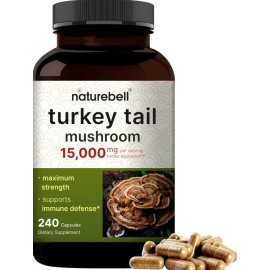 NatureBell Organic Turkey Tail Mushroom Extract Capsules 15,000mg Support Immune