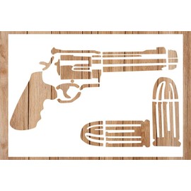 Gun and Bullets Stencil | Western Revolver Gun Stencils for Painting on Wood, Glass, Wall, Rock, Walls, Glassware, Canvas - Gun Stencil Template (7x11)