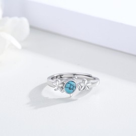 MOPOPOK 925 Sterling Silver Turquoise Turtle Ring for Women Turtle Flower Ring Adjustable Animal Ring Ocean Jewelry Birthday Gift, Sterling Silver, creating turquoise