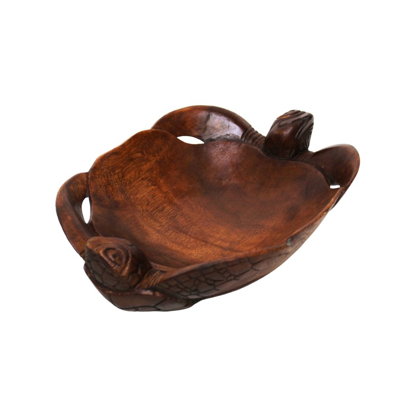 WorldBazzar Handmade Double Turtle Bowl Hand Carved Mahogany Wood Nautical