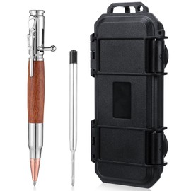 Crtiin Bolt Action Pen Bullet Pen with Gift Box Tactical Pen Ballpoint Solid Pens for Gun Lover with Black Ink Refills for Dad Husband Boyfriend Teacher Christmas Valentine Gift(Silver Wood)