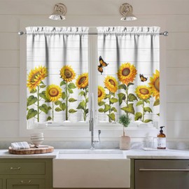 sdhinlwo Sunflower Curtains Sets for Windows - Summer Kitchen Sink Window Valance 3 Piece Set - Living Room Bedroom Decor - 54x36 Inches