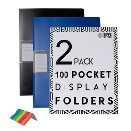 Ziffs Office® 2 x 100 Pocket A4 Display Folders - A4 Display Folders with Plastic Pockets - Display Book - Folders - Presentation Folders - 250 Sticky Labels Included - Project Folder - British Brand