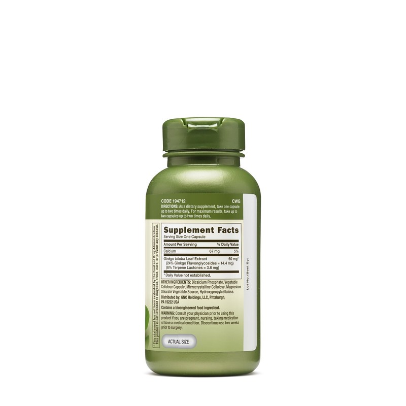 GNC Herbal Plus Ginkgo Biloba 60mg Supplement, Vegetarian, Supports Mental